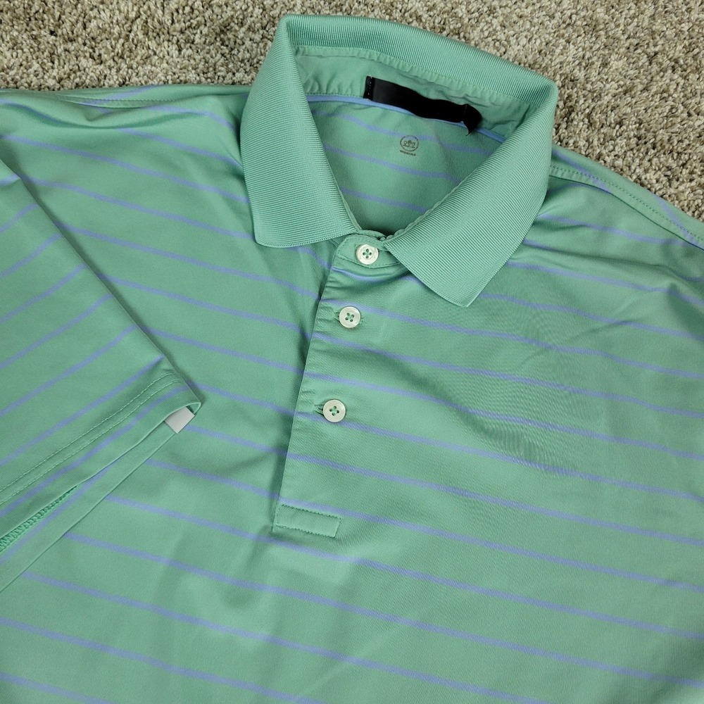 RLX Ralph Lauren Mens Large Green Blue Striped Performance Stretch Golf‎ Polo